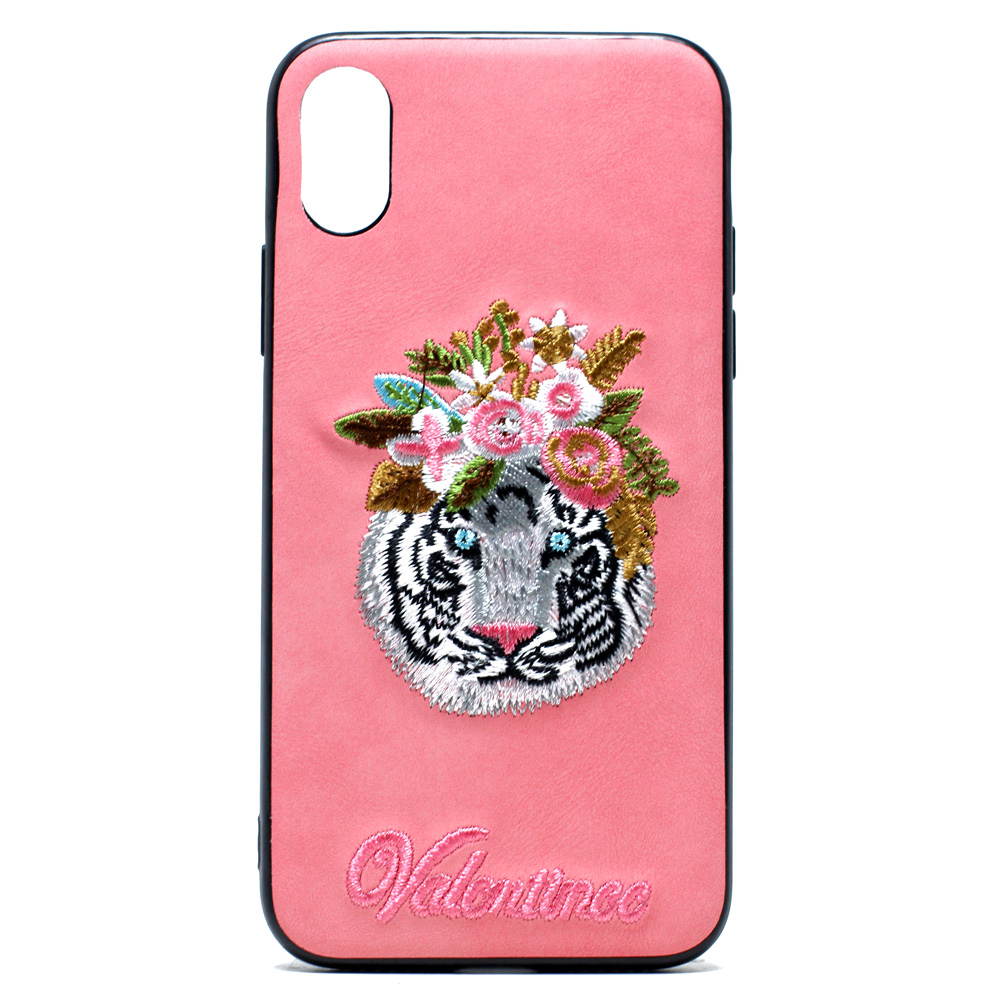 iPHONE X (Ten) Design Cloth Stitch Hybrid Case (Pink Tiger)